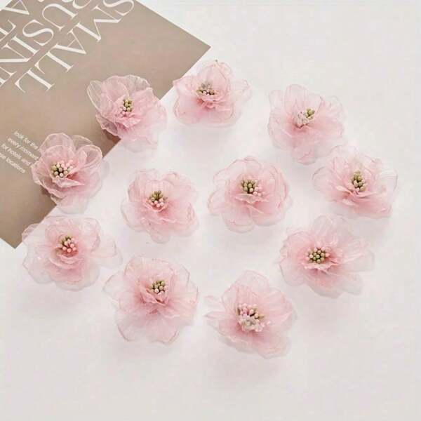 SHEIN 10pcs Simulated Transparent Mesh Flowers For DIY Crafts, Clothing Accessories, Fabric Flowers, And Hair Ornaments.