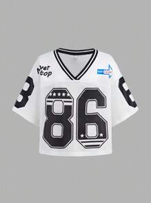 Bộ 2 món cho bé gái tuổi mới lớn: Áo thun Jersey tay ngắn in số xe đua Blockcore màu hồng & quần short ống rộng cạp chun màu trơn có chân váy xếp ly, mùa xuân/hè - Nhiều màu - Xem 6