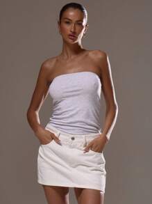 MUSERA 中腰撞色缝线牛仔迷你裙，夏季街头风，90年代Y2K风格，适合度假、外出、夜生活、纳什维尔街头休闲风，秋冬季皆宜。 - 白色 - 查看 1