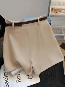 Franclia Quần short kaki trơn cạp cao giản dị màu kaki dành cho nữ, quần nữ thời trang đa năng mùa hè phong cách mới - Lạc đà - Xem 2