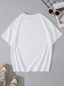 INAWLY Casual Street Style Letter Print Short Sleeve T-Shirt