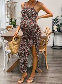 SHEIN Vestidos de maternidad de estilo BOHO floral para vacaciones - Negro - Ver 1