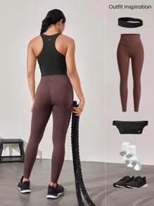 GLOWMODE Powersculpt™-Air Racerback Tank Round Neck Waist Length Medium Support Impact Running Training Quick Dry Moisture Wicking Cool Feeling Fall Winter