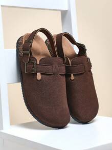 Mini mi Fashionable Kids' Double Buckle Slingback Closed Toe Cork Footbed Coffee Clogs-Timeless, & Comfortable.