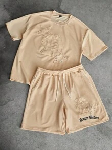 PAVTROS 男士街头风格 INS 匹配刺绣铆钉上衣和短裤两件套服装套装，适合作为男朋友/丈夫礼物，周年纪念礼物，休闲装，男士短裤套装，男士两件套短裤套装，男士图案短裤套装