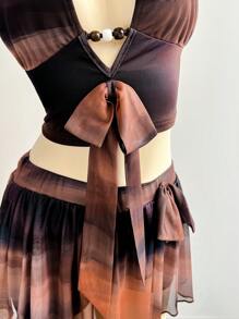 Soleia Conjunto de top con tirantes y mini falda con volantes para mujer, estampado de teñido anudado abstracto en estilo vintage, adecuado para fiesta, cita, crucero, playa, festival de música