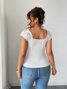 Elenzga Camiseta elegante y dulce para mujer con lazo decorativo de encaje y cordón en el busto