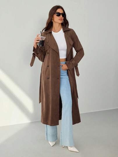 SHEIN Tall Women Casual & Commute Minimalist Elegant Long Trench Coat,Fall Women Clothes