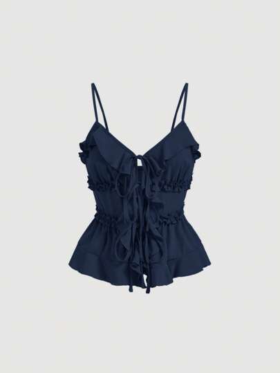 SHEIN MOD Sommarblå Bodycon-bralette med volang och bygel, knut fram och axelband bak