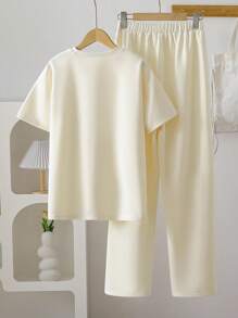 Sparklyn 2 件套青少年女孩休闲运动套装，宽松百搭刺绣短袖上衣 + 长裤套装，适合居家、上学和日常穿着