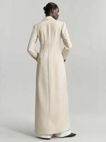 Ontre Stockholm Style, Women's Teacher, Autumn Women's Wear, Extra Long Blazer, Casual Minimalist Cinched Waist Long Blazer, Unique Lapel Design, Black, Suitable For Autumn/Winter, Business Casual Office Attire - Apricot - View 2