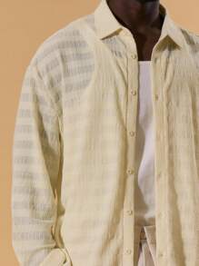 Musero Linen Long Sleeve Subtle Stripe Detail Shirt Button Up Spring Summer Holiday Vacation