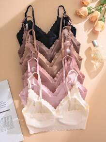 SHEIN 6 Pcs/Set Seamless Icy Silk Camisole Underwear Set With Wave Hem - Multicolor - View 2