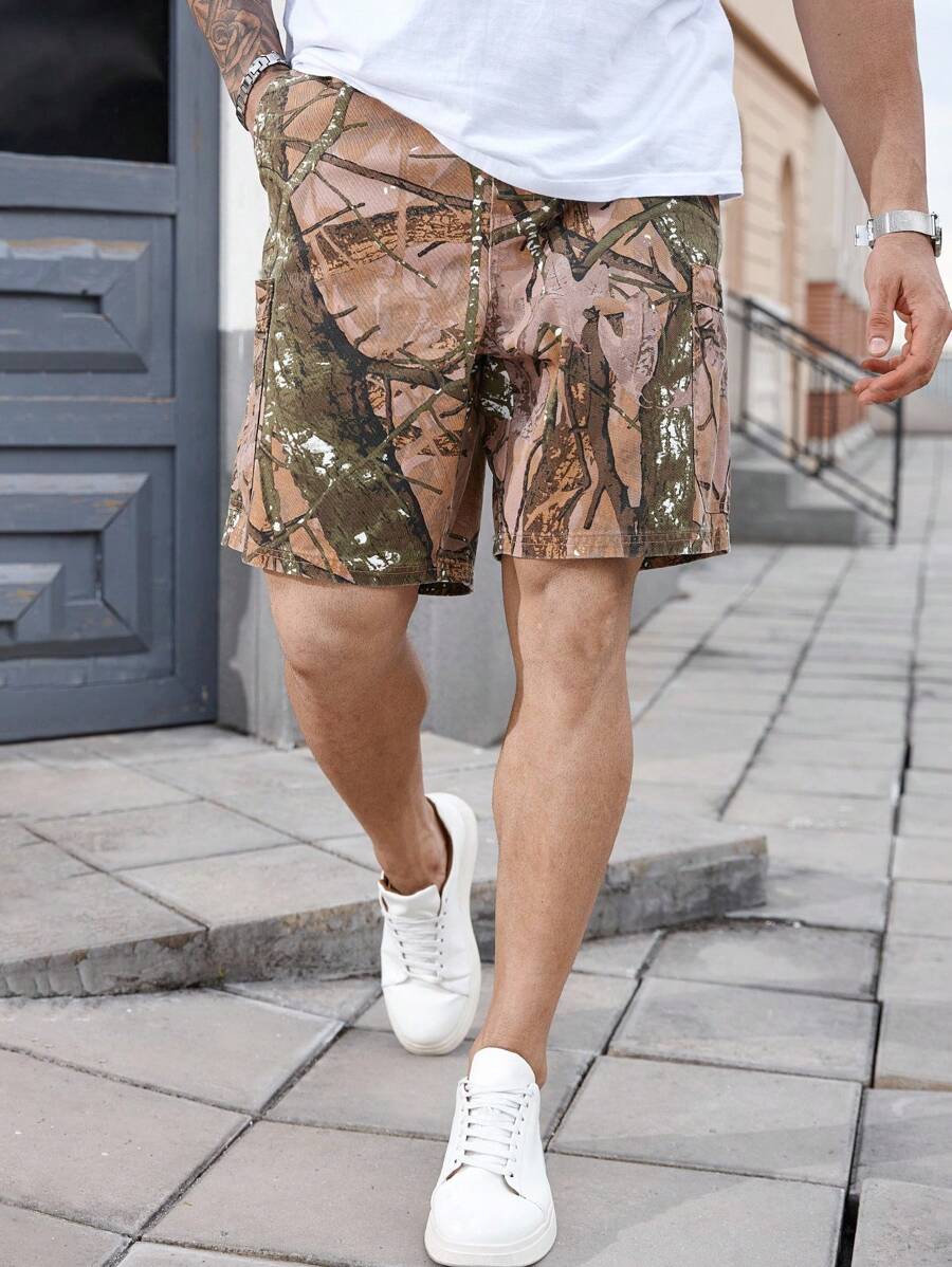 Manfinity LEGND Quần short denim rộng rãi in hình cây mùa hè cỡ lớn cho nam - Nhiều màu - Xem 1