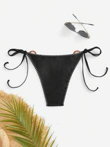 SHEIN MOD 女士夏季沙滩边环饰系带比基尼泳裤 - 黑色 - 查看 2