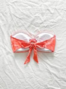 Swim Mod Women's Floral Print Bandeau Bikini Top For Summer Beach Vacation - Orange - View 2