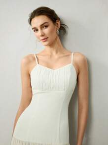 Uhlyne Uhlyne Women's Elegant Cream White Ruffle Splice Sleeveless Dress,Summer Brunch Minimalist Business Casual Holiday Outfits,Work Wear,Back To School,Old Money - Beige - View 10