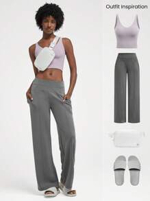 GLOWMODE FeatherFit™ U Back Cropped Active Tank Top Low Impact Yoga Daily - Mauve Purple - View 8