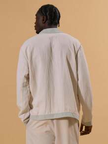 Musero Linen Contrast V-Neck Buttonless Shirt Long Sleeve Spring Summer Holiday Vacation Beachy Poolside - Multicolor - View 3