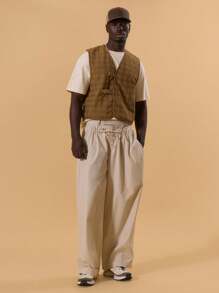 Musero Herren Gerade Bein Zweischichten Hose mit elastischem Kordelzug und Knopfdetails, für Frühling Sommer Urlaub