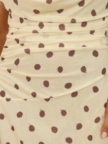 Swim Glamine Women's 2025 Summer Y2K Vacation Elegant Beach Polka Dot Print Ruffle Halter Crop Top And High Waist Ruffle Hem Mini Skirt 2-Piece Set