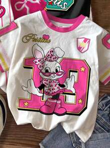 3件/包 女童休闲可爱卡通图案运动T恤，甜美时尚学院风，适合春夏、返校季、毕业季，Y2K 90年代风格童装