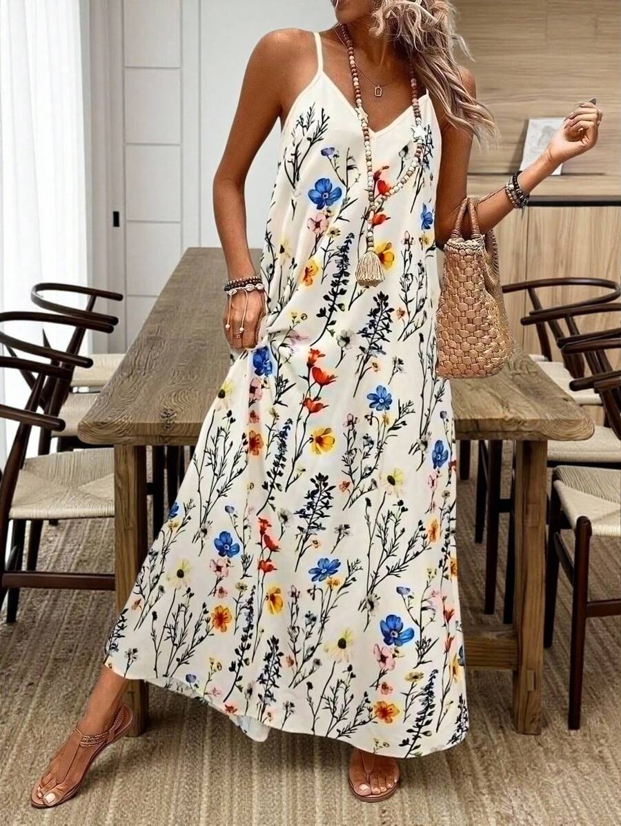 SHEIN Clasi 大码女式花卉印花宽松长裙，夏季 - 彩色 - 查看 1