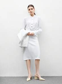 CUCCOO BIZCHIC Giày cao gót hở lưng đế thô mũi nhọn màu trắng, trang trí kim loại, thoải mái và thanh lịch, giày công sở hàng ngày cho nữ - Màu be - Xem 10