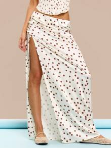 MUSERA Low Rise Side Split Polka Dot Maxi Skirt Summer Vacation Holiday Festival Cute Casual Elegant Tuscan Sun Beach Birthday Wedding Guest Wedding Party Easter - Coffee Brown - View 2