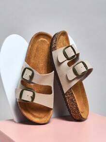Mini mi Must Have Kid's Classic Two-Strap Brozen Buckles Vegan Leather Sand AZ Cork Footbed Sandals-Premium Build, Arch Support & Yacht-To-Street Style