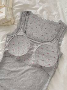 DAZY Söt blommig topp med spetskant och inbyggd vaddering - Grå - Visa 6