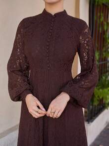 Andrea Bello 女士长袖蕾丝酒红色连衣裙长款女装 - 棕色 - 查看 3