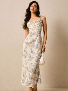 Poéselle Women's Elegant Floral Print Spaghetti Strap Dress, Summer