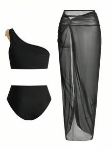 Swim Oasis 1 套女士优雅假日服装，带金箔细节搭配上衣和裙子