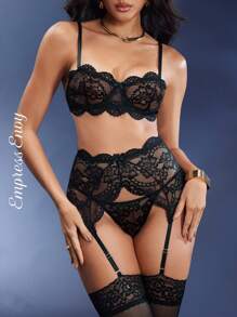 Empress Envy Women Lace Contrast Spaghetti Strap Casual Sexy Lingerie Set For Going Out, Baddie Look