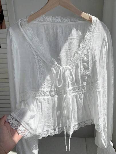 Comfortcana Casual Viscose Top In White With Delicate Lace Details And Regular Hem White Lace Blouse Cotton Blouse Boho Top Peasant Blouse