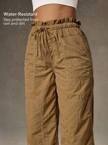 OutZeal 女士户外裤 露营徒步 防水抽绳腰带 轻便阔腿带口袋 - 駝色 - 查看 2