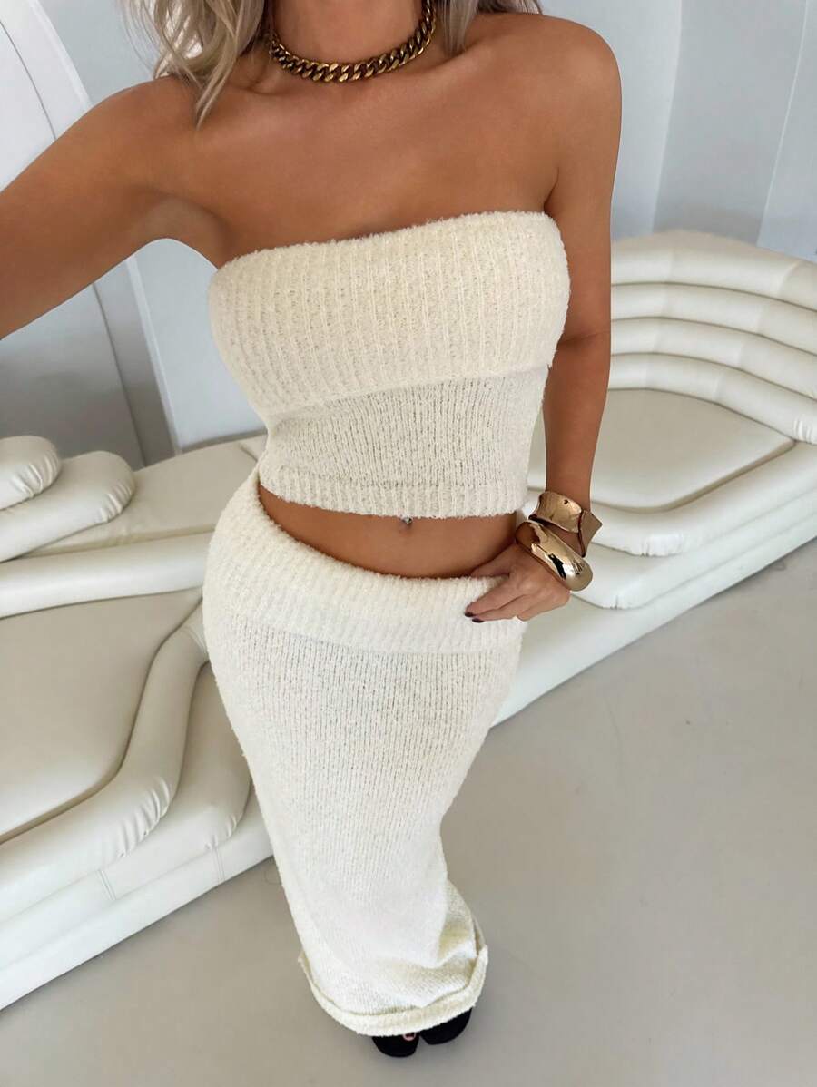 Roylia Bộ đồ hai mảnh gợi cảm kiểu Âu và Mỹ dành cho kỳ nghỉ hè, gồm áo crop top quây nhún bèo và chân váy voan mỏng, thích hợp cho nữ. - trắng - Xem 1