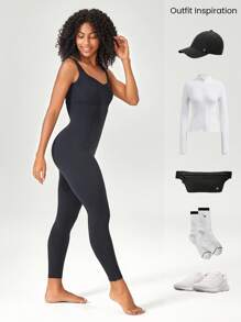 GLOWMODE 24" FeatherFit™ Sweetheart Open U-Back Jumpsuit Bodysuit Low Impact Yoga Daily