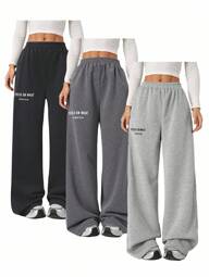 SHEIN Plus Size Girls Casual Letter Print Loose Fit Athletic Sweatpants, Versatile For Daily Wear And Street Style