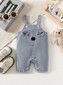 SHEIN 男婴卡通图案3D耳朵设计牛仔连体裤