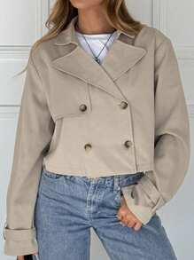 SHEIN EZwear Veste court croisée beige abricot pour femmes
