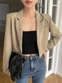 Livesso Women's Turn-Down Collar Short Solid Casual Blazer