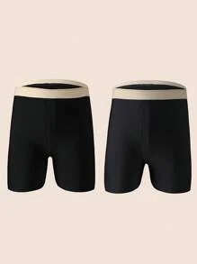 Manfinity Underwear&Sleepwear Basics 2pcs/Set Men's Contrast Color Waistband Boxers, High Waisted, Summer - Multicolor - View 1