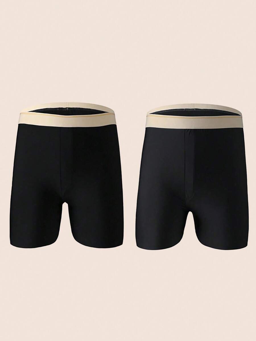 Manfinity Underwear&Sleepwear Basics 2pcs/Set Men's Contrast Color Waistband Boxers, High Waisted, Summer - Multicolor - View 1