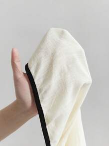 Ontre 2 件套亚麻材质拼色设计无袖黑色饰边抽绳背心和迷你裙套装，女士春夏音乐节、毕业典礼、节日装