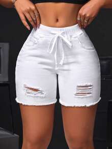 SHEIN Tall Women's Simple Fashionable Denim Shorts, Suitable For Summer - White - View 2