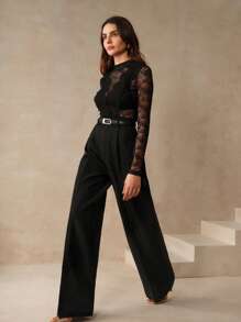 Anewsta Tall Quần ống đứng cạp cao thanh lịch dành cho nữ, quần dài màu trơn, phù hợp với người cao, mùa thu, mùa đông, mùa hè, mùa xuân, năm mới, tiệc tùng, đám cưới, thanh lịch, sang trọng, thời trang, công sở thường ngày - màu đen - Xem 5