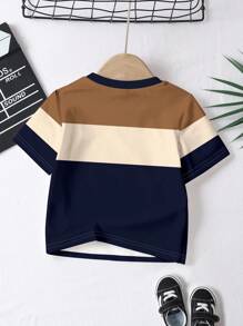 SHEIN 3pcs/Set Young Boys Classic Colorblock Fashion Graphic Print Casual Comfortable Short Sleeve T-Shirt, Suitable For Spring/Summer, Indoor, Outdoor, Sibling Set