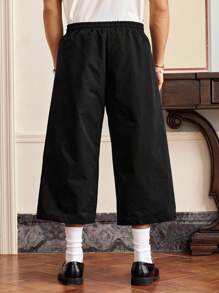 SWAVVY Men's Casual Loose Straight-Leg Capri Pants, Fashionable Everyday Wear - Black - View 2